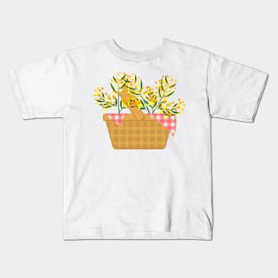 Basket and flower bouquet made of mimosa branches Kids T-Shirt